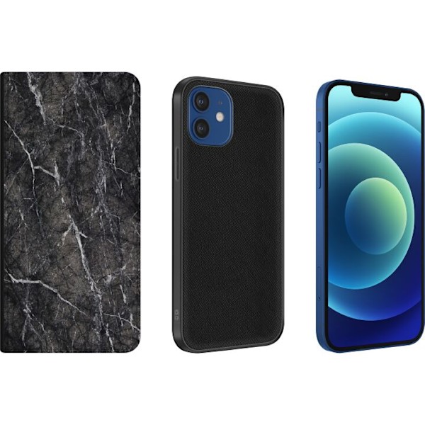 Apple iPhone 12  Lompakkokotelo Musta Marmori