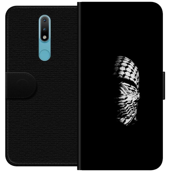 Nokia 2.4 Tegnebogsetui Keffiyeh-mønster - klassisk sort-hvid