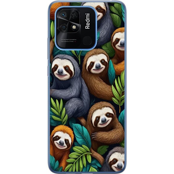 Xiaomi Redmi 10C Gennemsigtig cover Sengångarstil - afslappet motiv med sød dovendyr