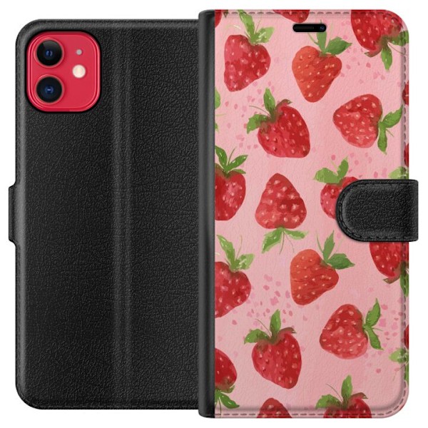 Apple iPhone 11 Plånboksfodral Strawberry Dreams – jordgubbsmönster i retrostil