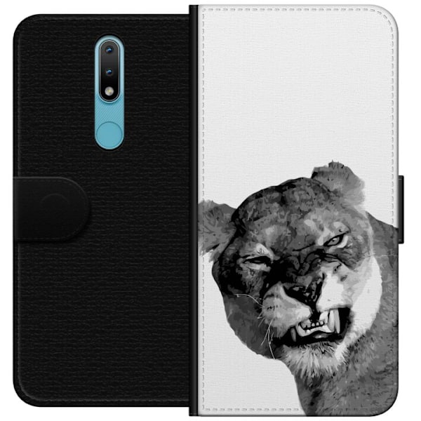 Nokia 2.4 Tegnebogsetui Løve Kunstnerisk Dyremotiv Afrikansk Stil Jungle Følelse Grafisk Design Hjemmedekoration Dyr Tema