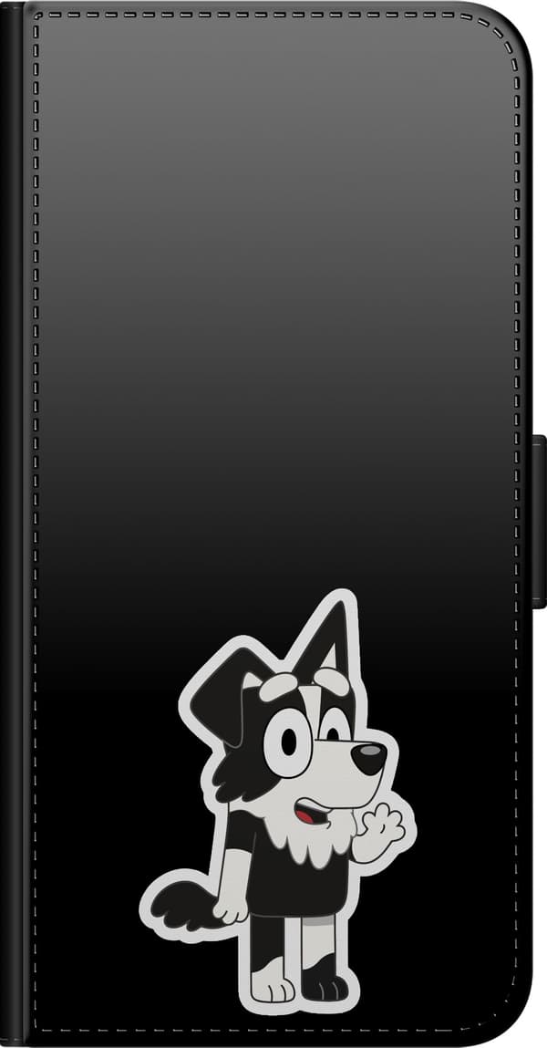 Kompatibel Tegnebogsetui til Xiaomi Redmi Note 9S Vinkende sort-hvid hund - Sort motiv med en sort-hvid hundefigur, der vinker. sort
