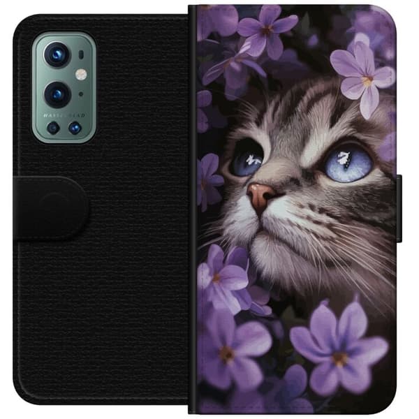 Kompatibelt Plånboksfodral till OnePlus 9 Pro Kat och blommor