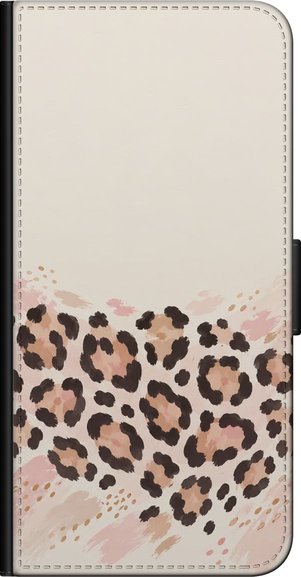 Kompatibel Tegnebogsetui til OnePlus 9 Pro Leopardmønster i beige og rosa – Sorte og brune leopardpletter med lyserøde og beige penselstrøg på lys ba beige