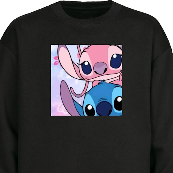 Sweatshirt til Voksne | Klassisk Collegebluse Stitch & Angel sort S