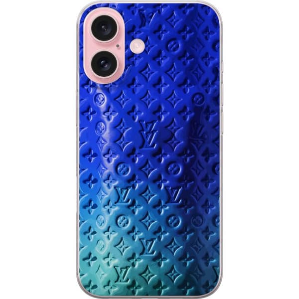 Kompatibelt Mobildeksel til Apple iPhone 16 Blått luksuriøst monogrammønster med elegant preget tekstur blå
