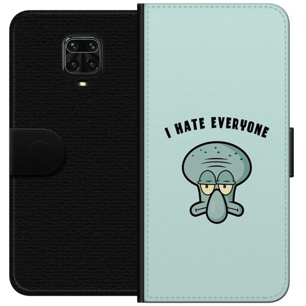 Kompatibel Tegnebogsetui til Xiaomi Redmi Note 9S Tegnet utilfreds blækspruttefigur med teksten I Hate Everyone på lyse turkis baggrund blå