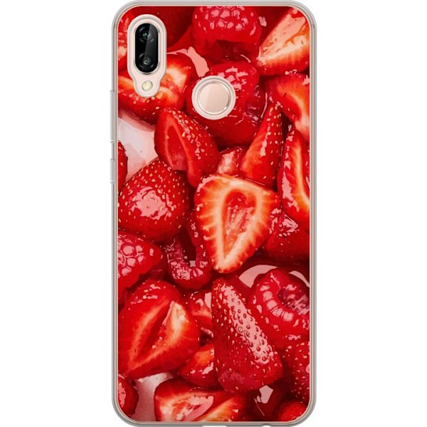 Huawei P20 lite Läpinäkyvä kuori Mansikkakuviointi - makea