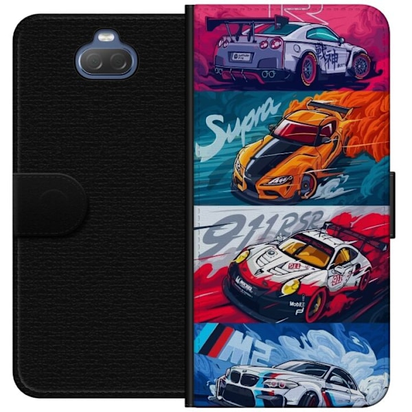 Sony Xperia 10 Lompakkokotelo Nopeat Autot - Piirretty Kuvio Toiminnalla
