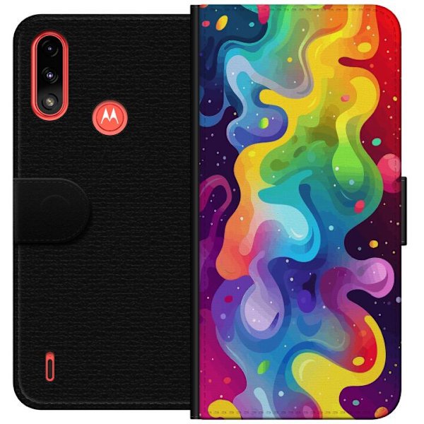 Motorola Moto E7 Power Plånboksfodral Color Splash Abstrakt Konst Design Färgstarkt Mönster Modern Populär Väggkonst Grafiskt Trend