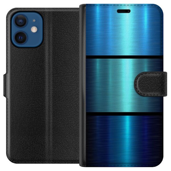 Apple iPhone 12  Tegnebogsetui Blå Metallic Striber