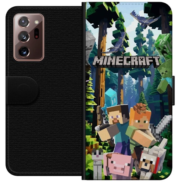 Samsung Galaxy Note20 Ultra Plånboksfodral Minecraft mobilskal med skog och figurer i pixelstil
