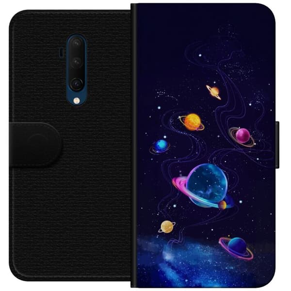 Kompatibel Tegnebogsetui til OnePlus 7T Pro Farlige planeter og stjerner i et animeret rumlandskab blå