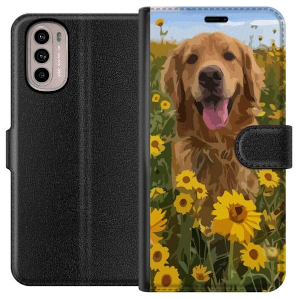 Motorola Moto G31 Lompakkokotelo Kultainennoutaja Auringonkukkapelto Koiramotiivi Luonto Kesä Suunnittelu Suosittu Koirarotu Perheen suosikki