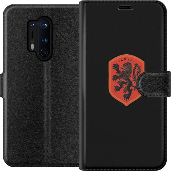 Kompatibel Tegnebogsetui til OnePlus 8 Pro Orange skjold med sort heraldisk løve mod sort baggrund sort