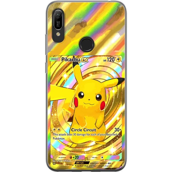 Kompatibelt Mobildeksel til Huawei Y6 (2019) Gullig Pikachu EX samlebilde med regnbueeffekter gull