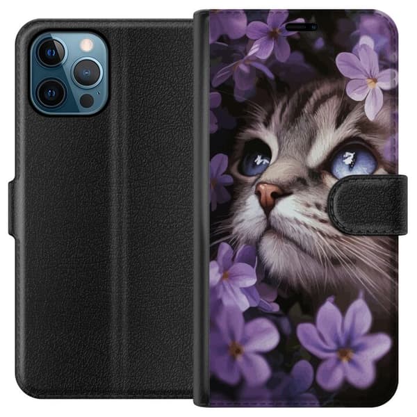 Kompatibel Tegnebogsetui til Apple iPhone 12 Pro Max Kat og blomster