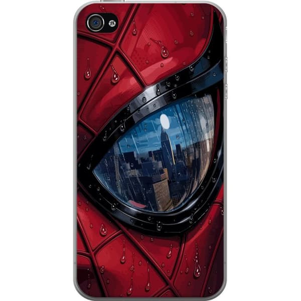 Kompatibelt Mobildeksel til Apple iPhone 4 Nærbilde av Spider-Man-maske med regndråper og byrefleksjon i øyet rød