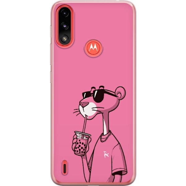 Motorola Moto E7 Power Genomskinligt Skal Pink Panter Drink