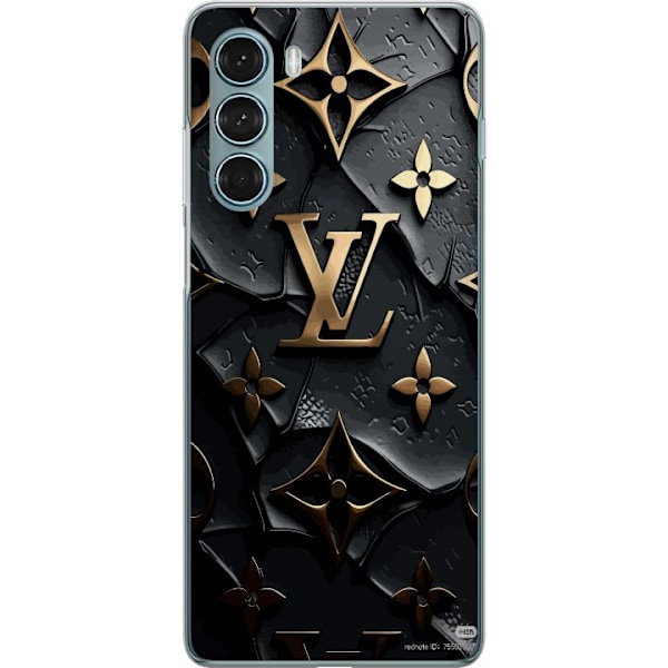 Motorola Moto G200 5G Gennemsigtig cover Louis Vuitton Mørk Tilstand Design Sort Luksus Stil Mode Populær Grafisk Mønster Modeikon Luksusmærke