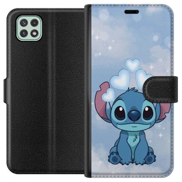 Samsung Galaxy A22 5G Plånboksfodral Stitch Hoppande Glädje – Rolig Design för Present
