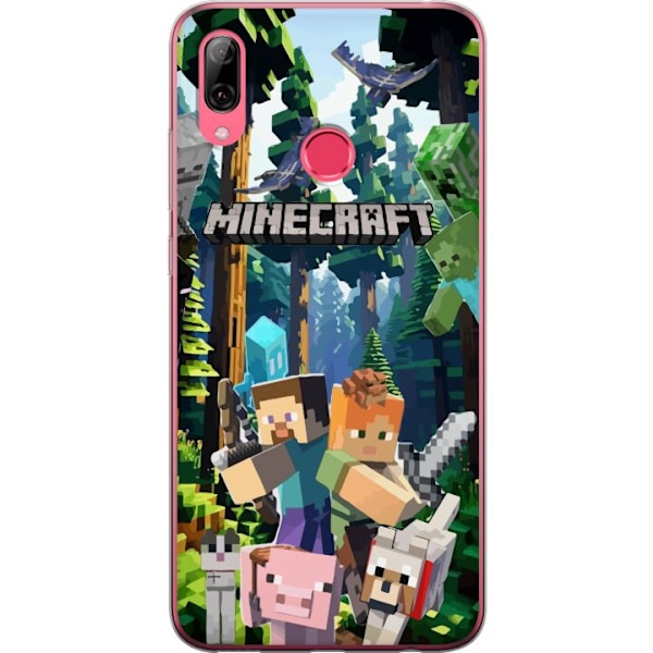 Huawei Y7 (2019) Läpinäkyvä kuori Minecraft-matkapuhelinkotelo metsällä ja pikselityylisillä hahmoilla