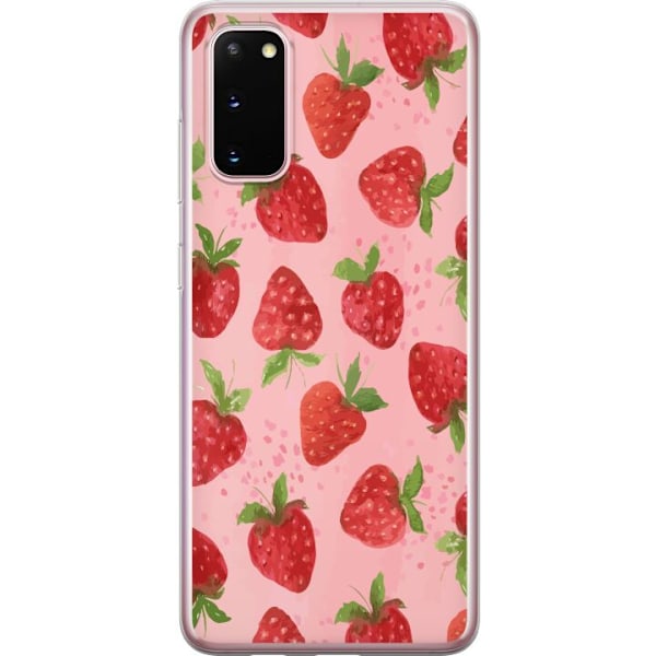 Samsung Galaxy S20 Genomskinligt Skal Strawberry Dreams – jordgubbsmönster i retrostil
