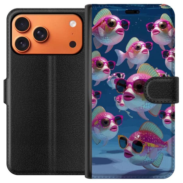 Kompatibelt Plånboksfodral till Apple iPhone 17 Pro Max Fiskar med solglasögon blå