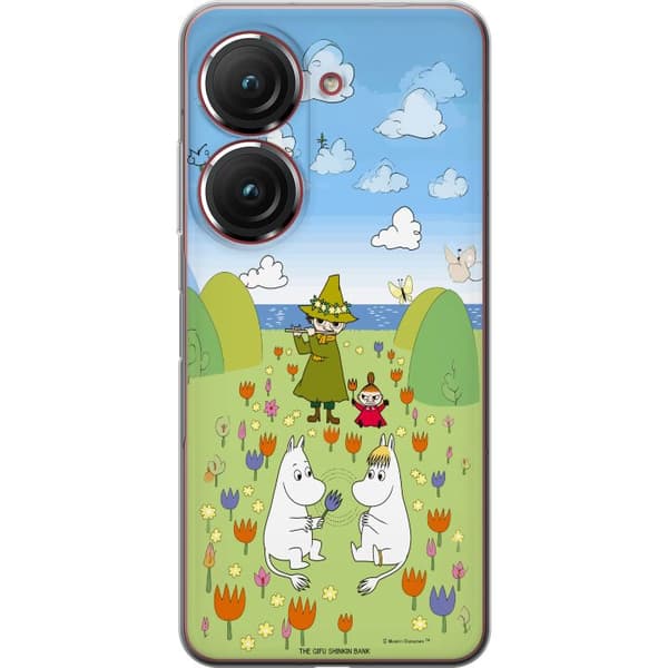 Kompatibelt Mobildeksel til Asus Zenfone 9 Mumin i blomsteräng grønn