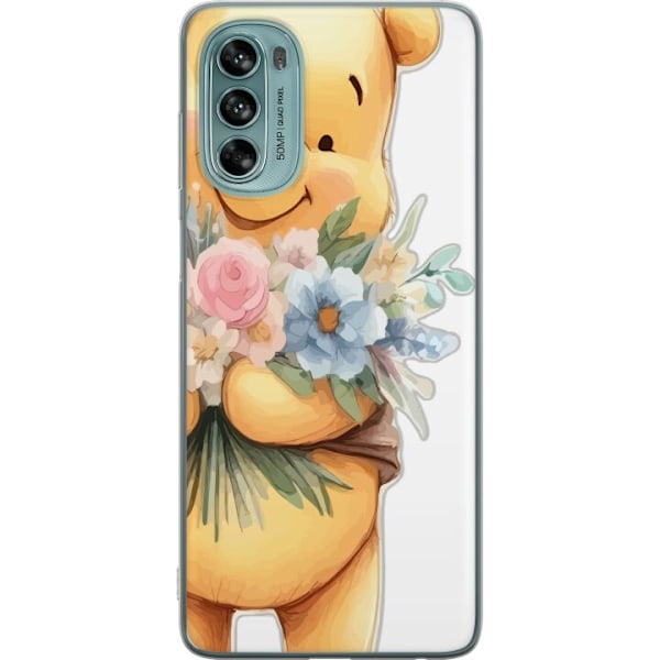 Motorola Moto G62 5G Gennemsigtig cover Nalle Puh med blomster