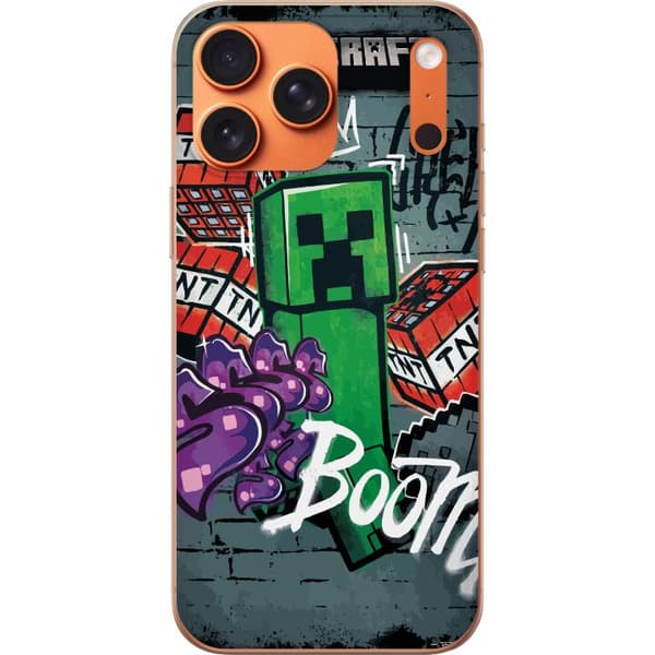 Kompatibelt Mobildeksel til Apple iPhone 18 Pro Max Grønn blokkfigur med dynamitt, graffitidetaljer og mørk urban bakgrunn grønn