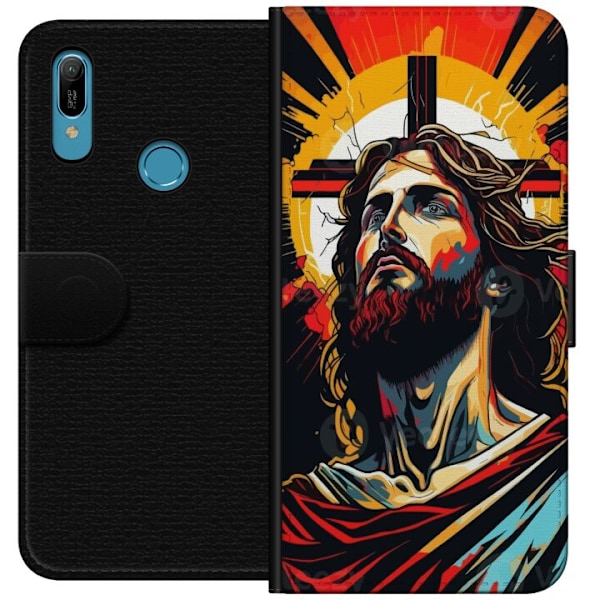 Huawei Y6 (2019) Lompakkokotelo Jeesus ja Kortti - uskonnollinen motiivi syvällä symboliikalla