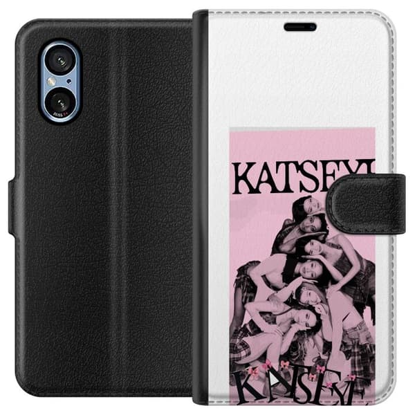 Kompatibel Tegnebogsetui til Sony Xperia 5 V kattøje pink