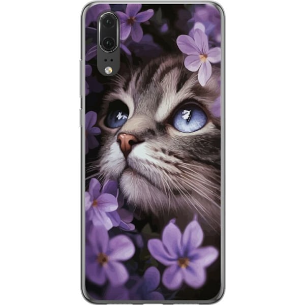 Huawei P20 Läpinäkyvä kuori Kissa ja kukat