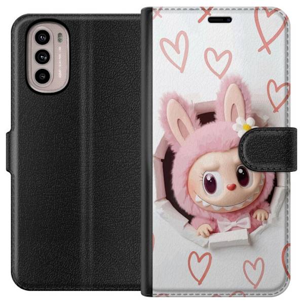 Motorola Moto G41 Lompakkokotelo Labubu Sydän Taustakuva Pop Mart Rakkausteema Hahmodesign Suosittu Motiivi Keräilytaideteossarja