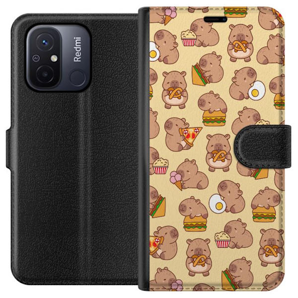 Xiaomi Redmi 12C Tegnebogsetui Kawaii capybara mobilcover med flere søde figurer
