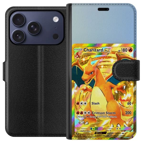Kompatibel Tegnebogsetui til Apple iPhone 17 Pro Gylden Charizard EX samlerkort med regnbueeffekter guld