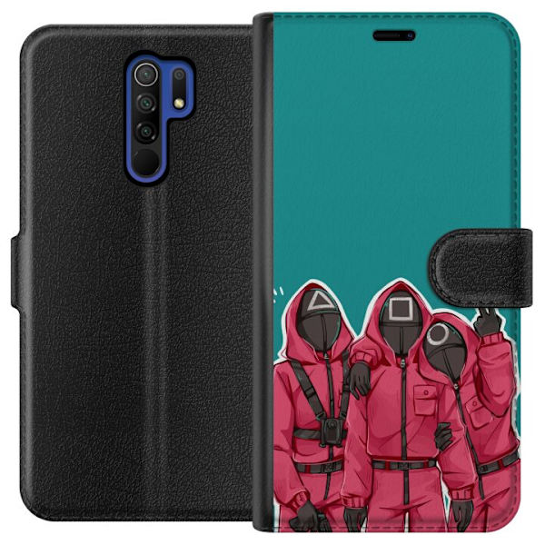 Xiaomi Redmi 9 Lompakkokotelo Squid Game Hahmot Graafinen Suunnittelu Sarjakuvasarjan Hahmot Suosittu TV-Teema Aasialainen Tyyli Jännittävä Trendi