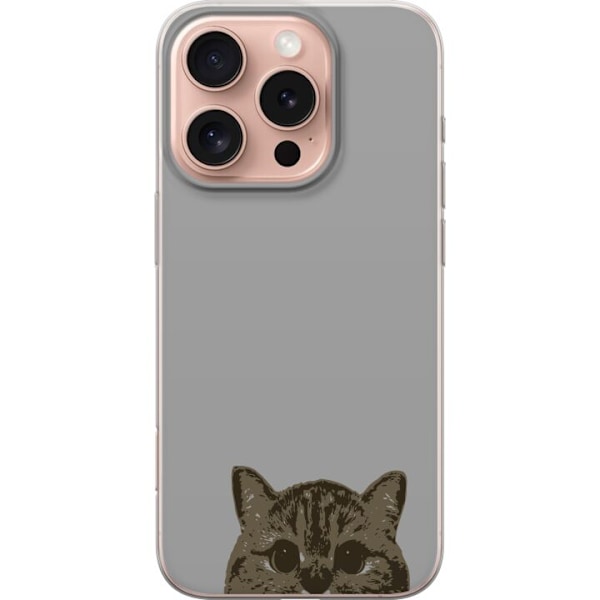 Apple iPhone 16 Pro Genomskinligt Skal Grå Kattblick – stilren kattdesign med grå bakgrund