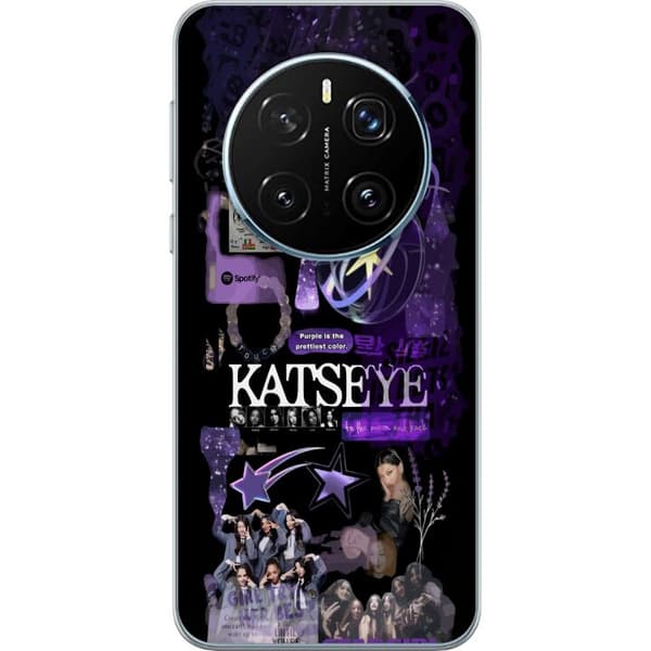 Kompatibelt Mobildeksel til Honor Magic7 Pro KATSEYE i lilla collage med gruppebilder, stjerner, logo og glitrende nostalgiske detaljer lila