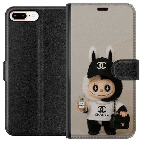 Kompatibel Tegnebogsetui til Apple iPhone 8 Plus Sød designer figur med luksuriøs modeinspireret stil og elegante accessories sort