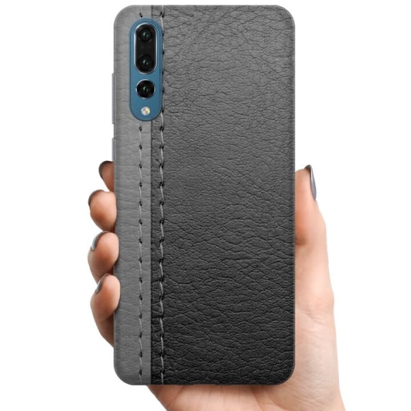 Huawei P20 Pro TPU Mobilskal Black & Grey Leather