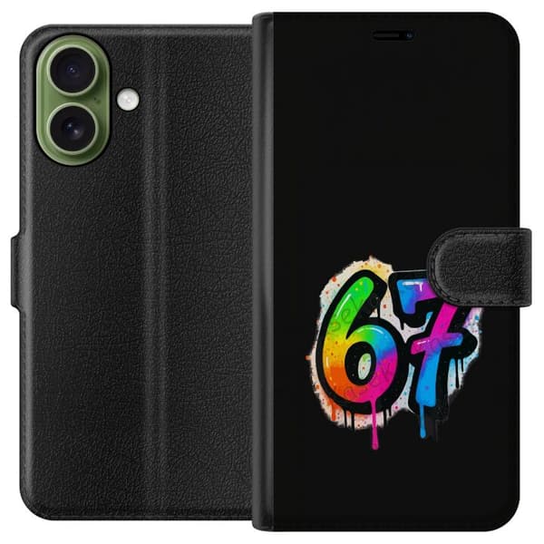 Kompatibel Tegnebogsetui til Apple iPhone 17 Farverige graffitital 67 med neonfarver, farvestænk og dryppende effekt mod sort baggrund sort