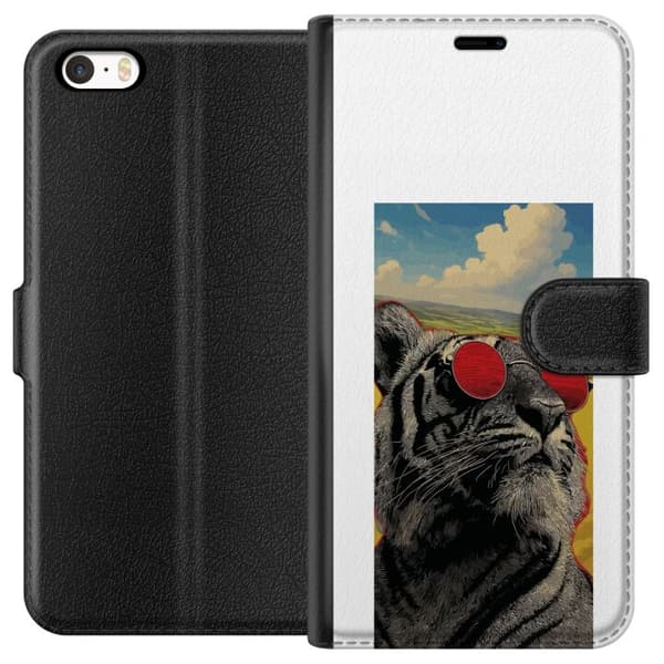 Kompatibel Tegnebogsetui til Apple iPhone 5s Cool tiger med røde solbriller i pop kunststil grå