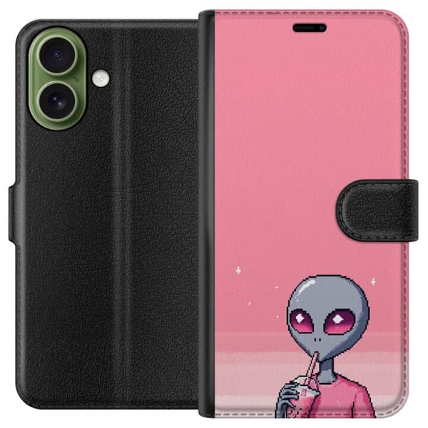 Kompatibelt Plånboksfodral till Apple iPhone 17 Pixelalien med rosa dryck rosa