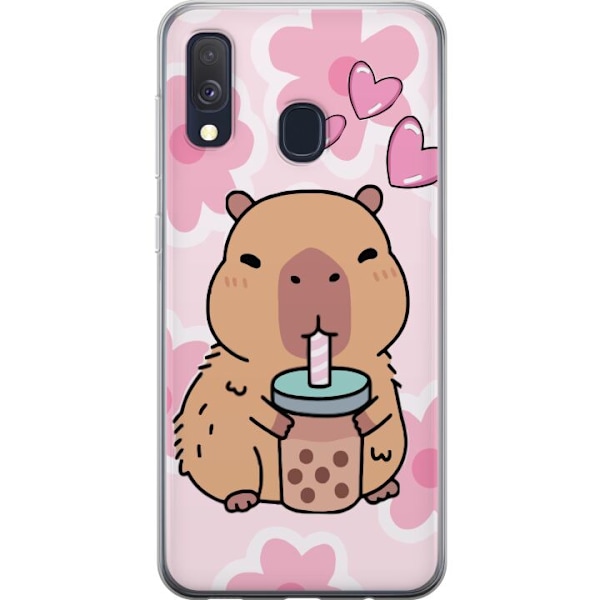 Samsung Galaxy A40 Läpinäkyvä kuori Kawaii Capybara Sydän