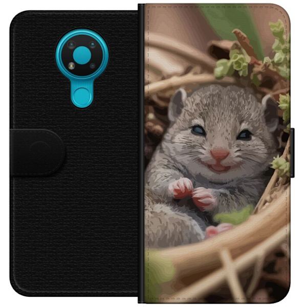 Nokia 3.4 Lompakkokotelo Rotta Hymyilevä Eläinaihe Kaupunkikuva Urban Graafinen Suunnittelu Suosittu Hauska Motiivi Taide Tyyli