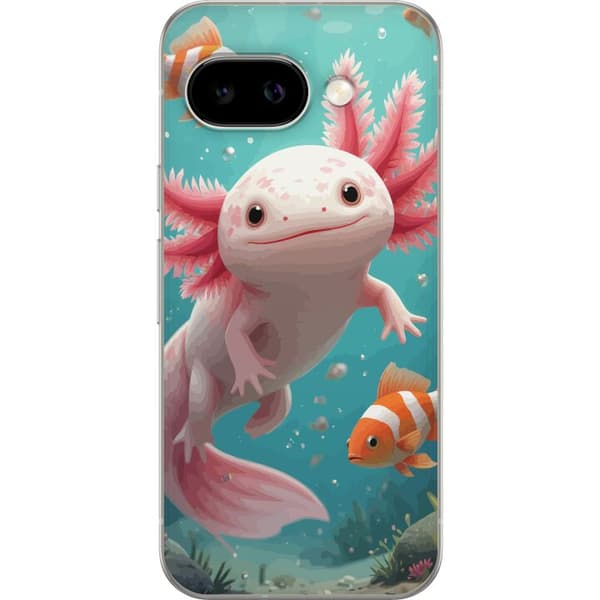 Kompatibelt Mobildeksel til Google Pixel 9a Søt hvit axolotl sammen med orange klovnefisk i fredelig undervannsmiljø hvit