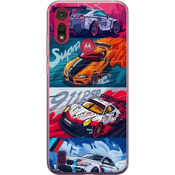 Motorola Moto E6s (2020) Läpinäkyvä kuori Nopeat Autot - Piirretty Kuvio Toiminnalla