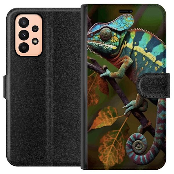 Samsung Galaxy A23 Lompakkokotelo Lisko Graafinen Streetwear Suunnittelu Eläinmalli Moderni Kaupunkityyli Suosittu Motiivi Luova Taide Trendi